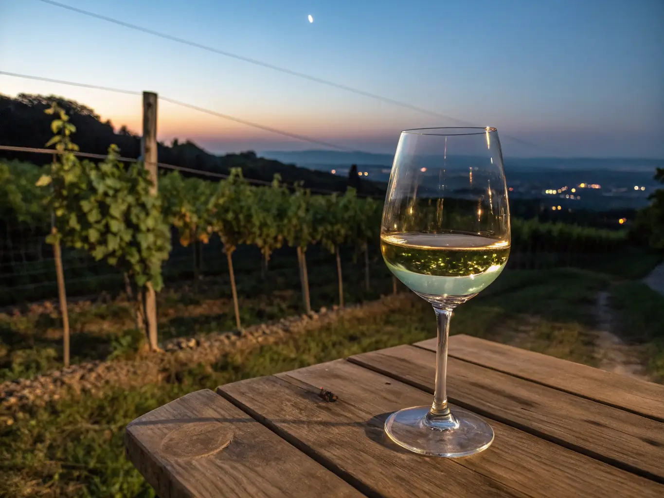 A close-up image of a glass of FARDADO "a rigor" wine with a backdrop of the Douro Valley landscape, highlighting its clarity and elegance.